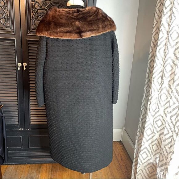 VINTAGE 40s 50s MCM Morris B Sachs Wool Mink Collar Swing Coat XS S - Picture 4 of 15